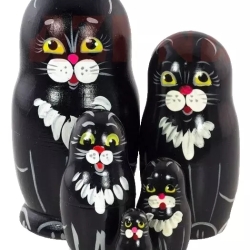5-er Matroschka Tiere schwarzer Kater, 10 cm, VT 3