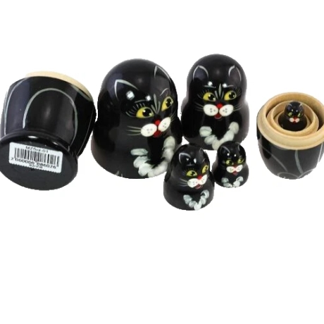 5-er Matroschka Tiere schwarzer Kater, 10 cm, VT 3
