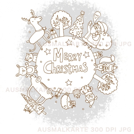 Druckvorlage Ausmalkarte Weihnachtstierchen