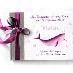 Gästebuch Taufe Wal fuchsia rosé