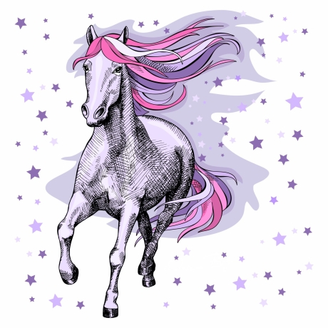 172 Wandtattoo Pferd rosa lila flieder Sterne 600 x 600 mm