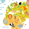 173 Wandtattoo Weltkarte mit Tieren - Kinderzimmer 960 x 660 mm