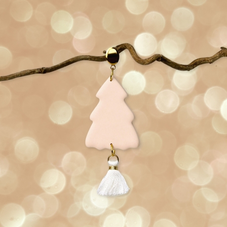 Rosa Weihnachts Ohrringe – Tannenbaum Ohrhänger aus Polymer Clay
