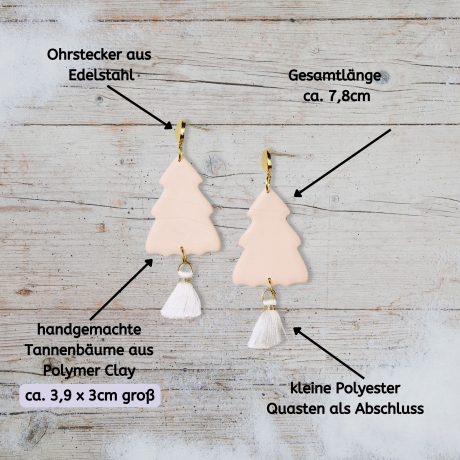 Rosa Weihnachts Ohrringe – Tannenbaum Ohrhänger aus Polymer Clay