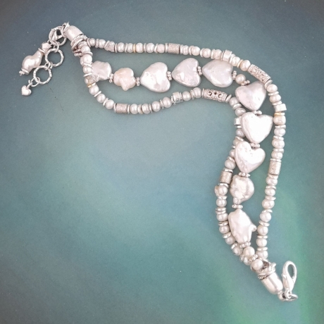 Perlenarmband, Perlen-Armband, weiss, Herz-Form