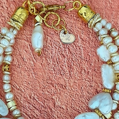 Perlenarmband, Perlen-Armband, weiss, Herz-Form