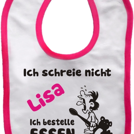 Baby Lätzchen farbiger Saum ICH SCHREIE NICHT bedruckt mit Namen