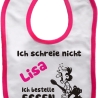 Baby Lätzchen farbiger Saum ICH SCHREIE NICHT bedruckt mit Namen