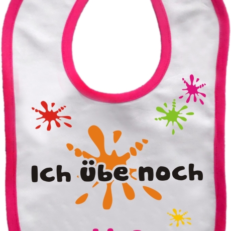 Baby Lätzchen farbiger Saum ICH ÜBE NOCH bedruckt mit Namen