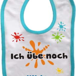 Baby Lätzchen farbiger Saum ICH ÜBE NOCH bedruckt mit Namen
