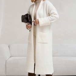 Oversize Strickmantel lang Strickjacke Cardigan Weste Weiß S - XL