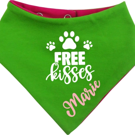 Hunde Wende Halstuch Multicolor FREE KISSES + Name des Hundes