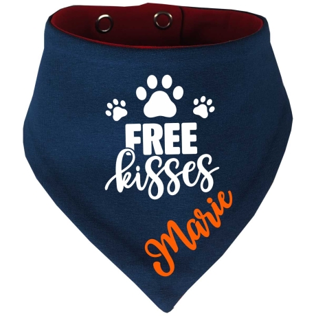 Hunde Wende Halstuch Multicolor FREE KISSES + Name des Hundes