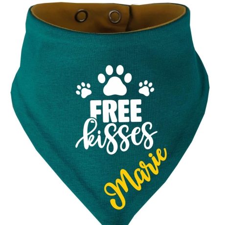 Hunde Wende Halstuch Multicolor FREE KISSES + Name des Hundes