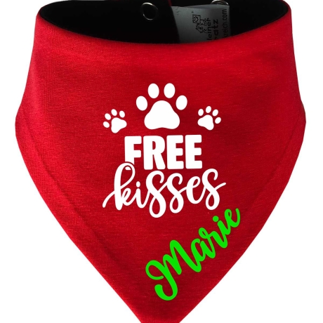 Hunde Wende Halstuch Multicolor FREE KISSES + Name des Hundes
