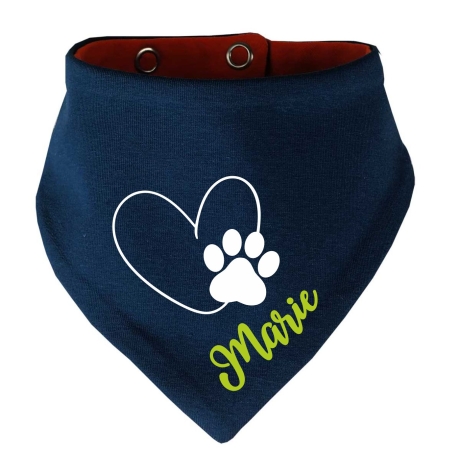 Hunde Wende Halstuch Multicolor HERZ MIT PFOTE+ Name des Hundes