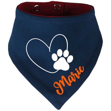 Hunde Wende Halstuch Multicolor HERZ MIT PFOTE+ Name des Hundes