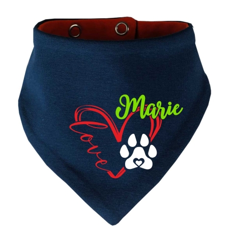 Hunde Wende Halstuch Multicolor LOVEHERZ Dopp + Name des Hundes