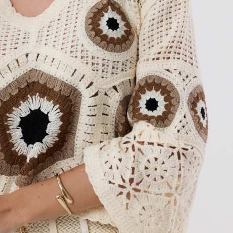 Boho Häkel Spitze Bluse Bohemian Cut out Tunika Stickerei S-L