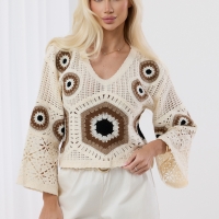 Boho Häkel Spitze Bluse Bohemian Cut out Tunika Stickerei S-L