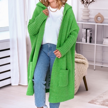 Oversized Strickmantel lange Strickjacke Cardigan Grün M-2XL