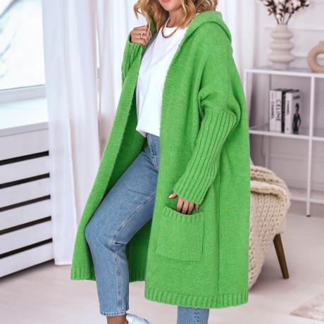 Oversized Strickmantel lange Strickjacke Cardigan Grün M-2XL