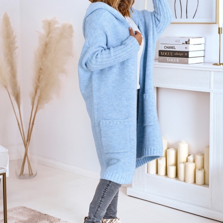 Oversized Strickmantel lange Strickjacke Cardigan Hellblau M-2XL