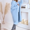 Oversized Strickmantel lange Strickjacke Cardigan Hellblau M-2XL
