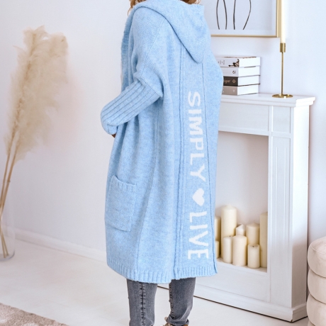 Oversized Strickmantel lange Strickjacke Cardigan Hellblau M-2XL