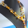 superlange Perlenkette xxl, Perlenmix, weiß gelb braun, offen