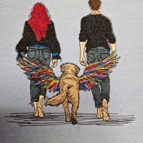 Engel? Paar und ein Hund mit Flügeln - 15.11 x 16.47 cm