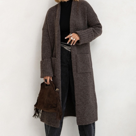 Oversized Strickmantel lang Strickjacke Cardigan Weste Mokka S-XL