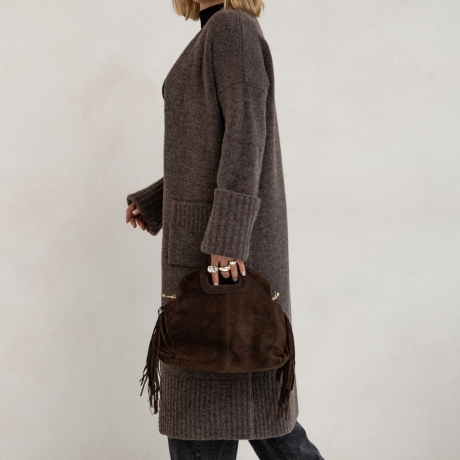 Oversize Strickmantel Strickjacke lang Cardigan Schokolade S-XL