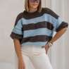 Oversize Strickpullover Wolle Pullover Streifen Kurzarm S-XL