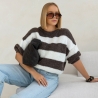 Oversize Strickpullover Wolle Pullover Streifen Kurzarm S-XL