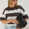 Oversize Strickpullover Wolle Pullover Streifen Kurzarm S-XL