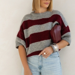 Oversize Strickpullover Wolle Pullover Streifen Kurzarm S-XL