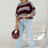 Oversize Strickpullover Wolle Pullover Streifen Kurzarm S-XL