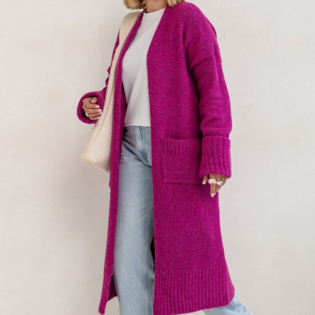 Oversize Strickmantel Strickjacke lang Cardigan Magenta S-XL