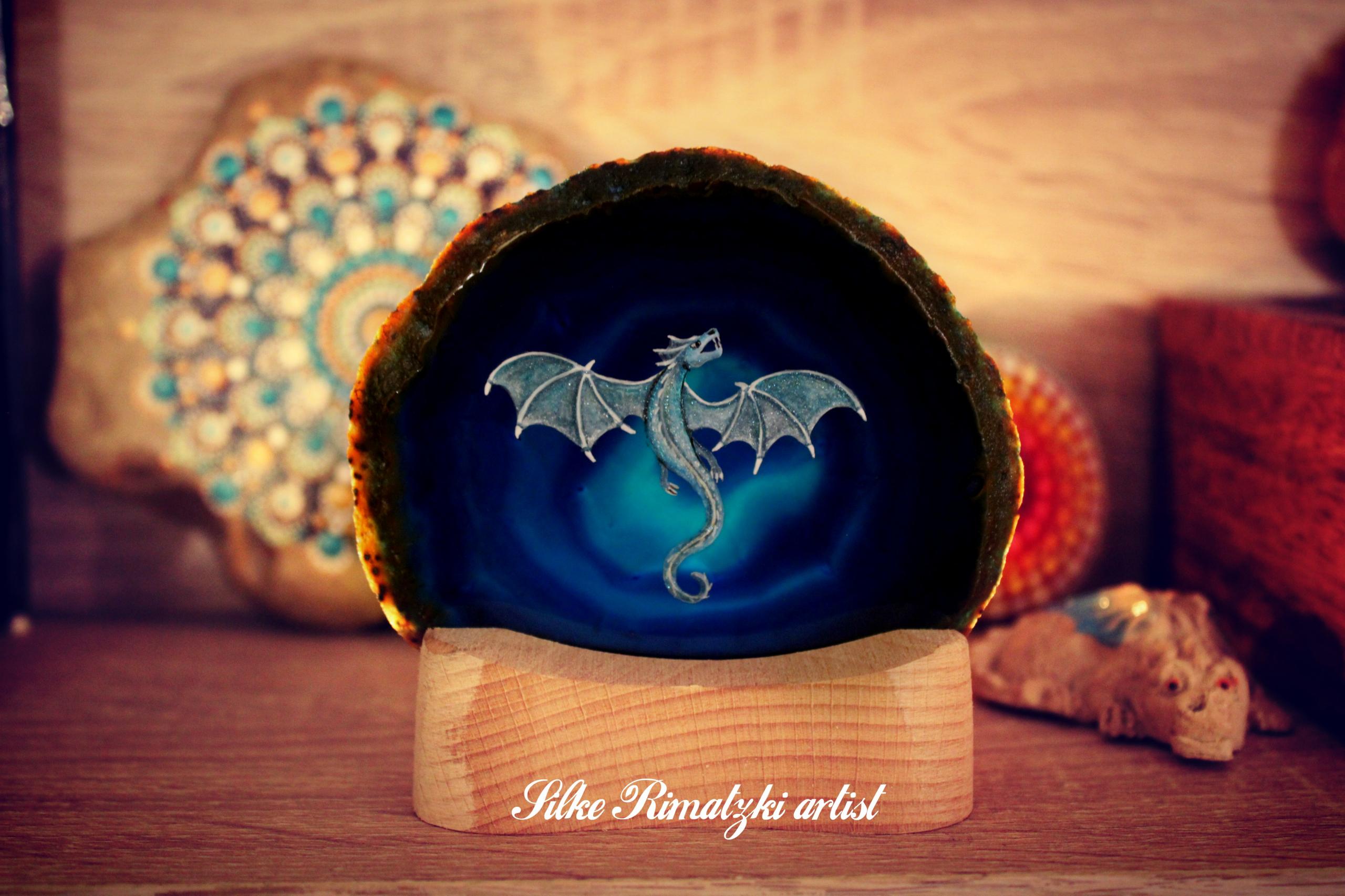 Drache Achat Scheibe Kerzenhalter Teelicht Kerze Achatscheibe