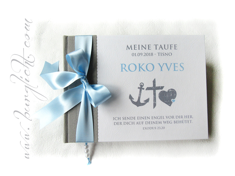 Foto Gästebuch Taufe Gästefragen Anker Kreuz Herz Taufgeschenk